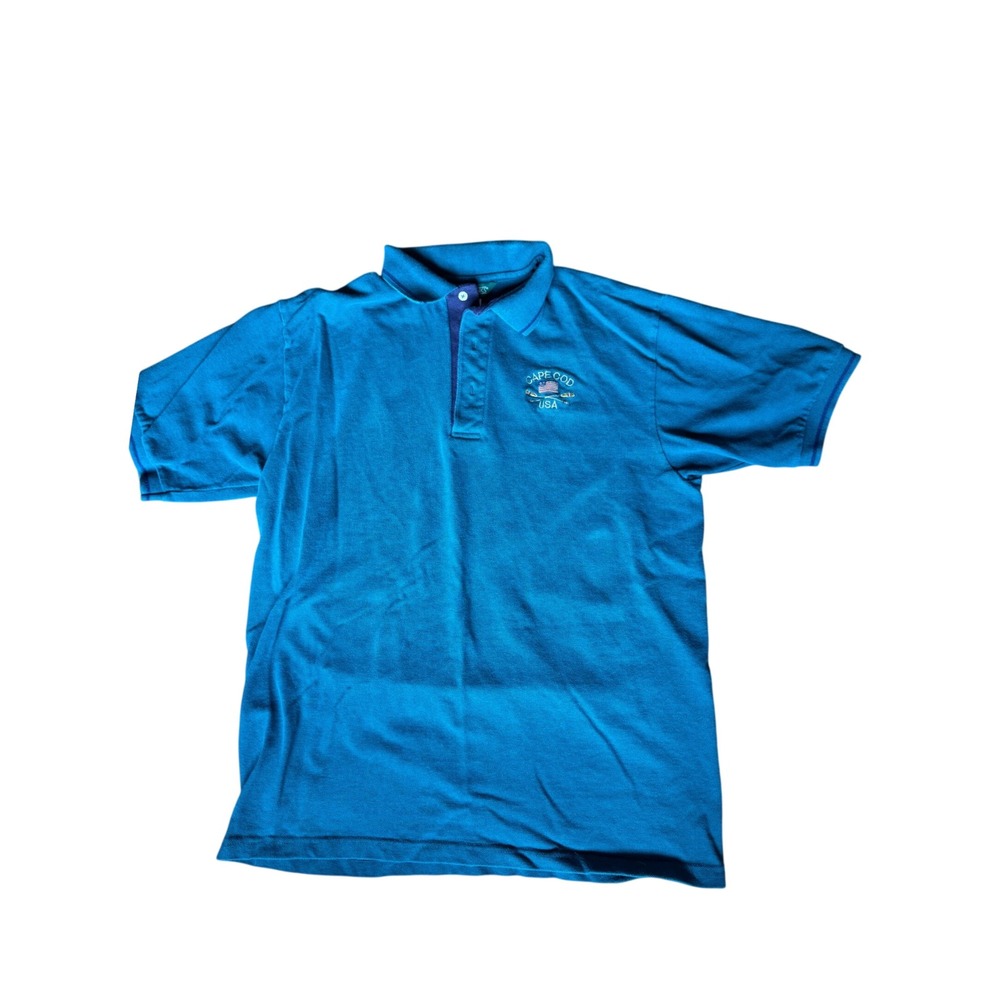 Outer Banks Mens Large Teal Cape Cod USA Embroidered Cotton Short Sleeve Polo